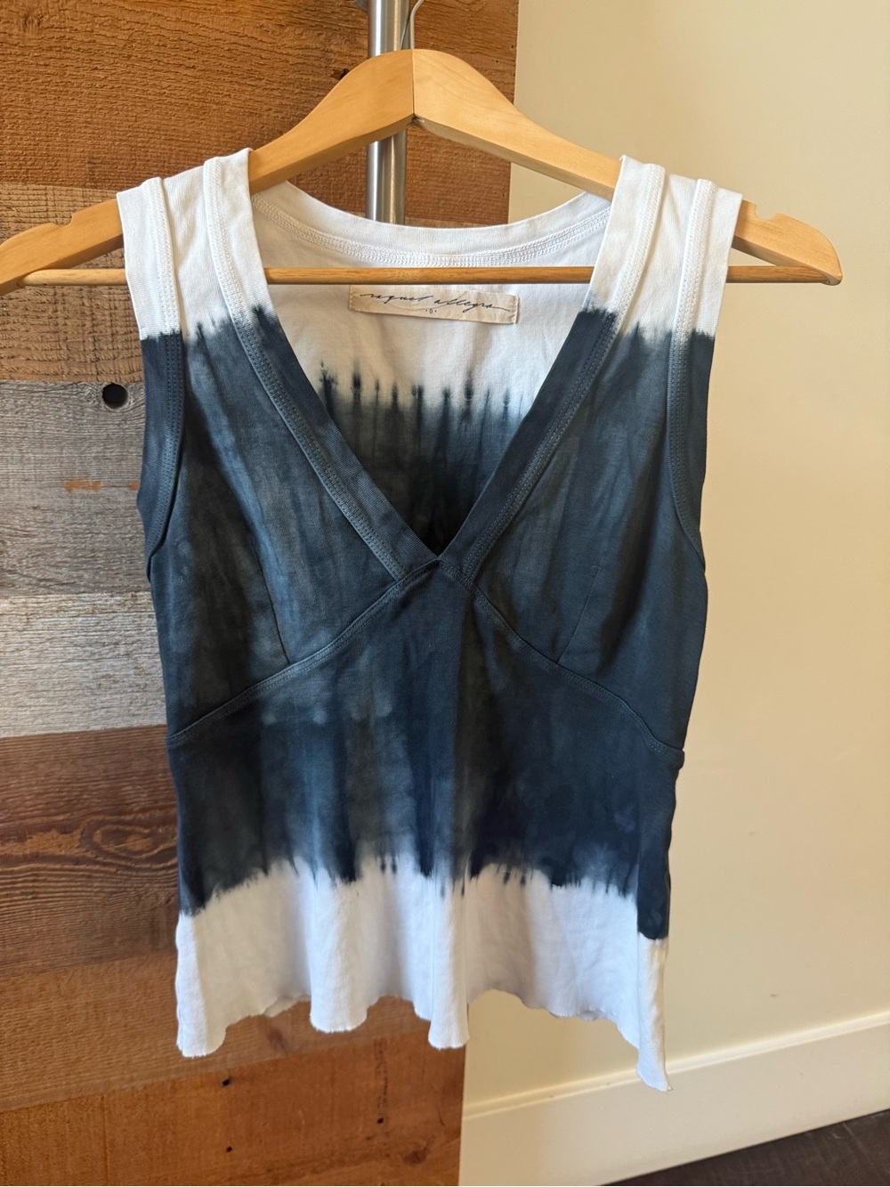 Raquel Allegra Navy & White Tie-Dye V-Neck Tank